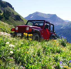 Ascending to Black Bear in Silver Summit rental Jeep. ©Kathryn R. Burke.