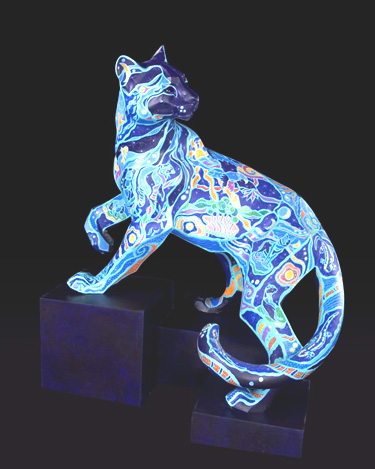 'Lost in Constellations'  Commission for "Pumas on Parade", Durango, Colorado. This painted statue stands nearly 6' tall.  © 2005 by Mary Mellot
