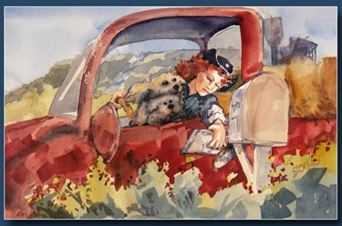 Getting the Mail. Watercolor. This is a rather loose category for paintings I do inspired by our rural surroundings here in Western Colorado. Ranching and farming are a big part of our local heritage and have a great influence on our communities here. It is hard not to be inspired by the hard working folks that live this lifestyle and by the animals that surround them. It is a theme I find myself continually coming back to.